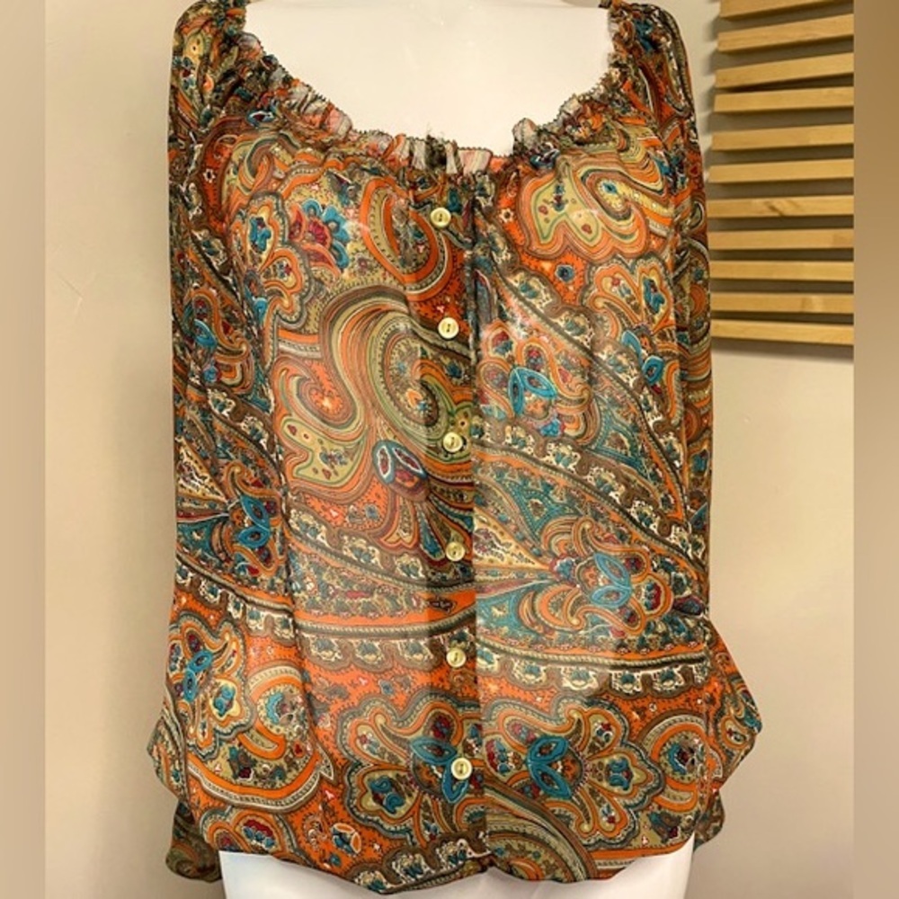 Andrew Charles Sheer Paisley Boho Blouse